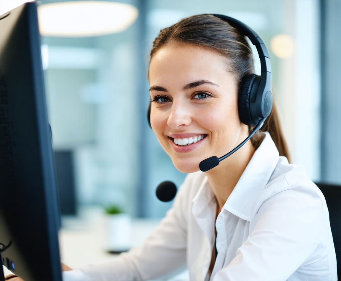 Улыбающийся специалист службы поддержки в гарнитуре